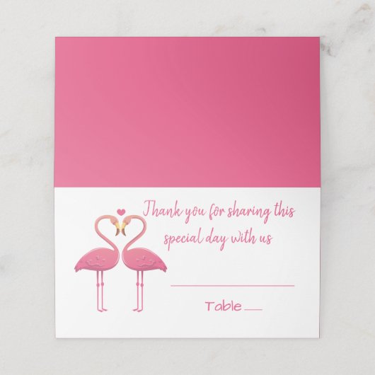Roze Flamingo Dank u Tropische bruiloft Plaatskaartje (Buitenkant ongevouwen)