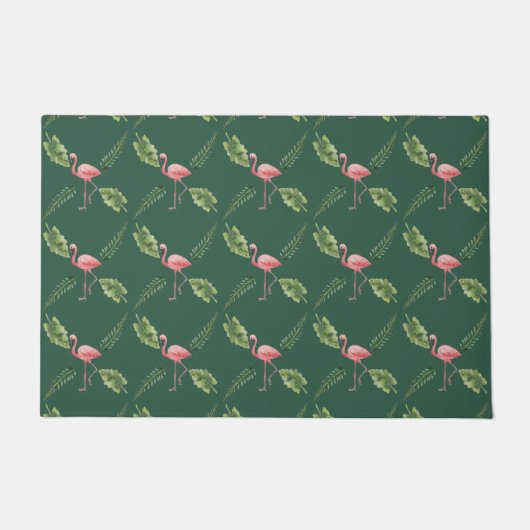 Roze Flamingo Dark Green Floormat Doormat Deurmat (Voorkant)