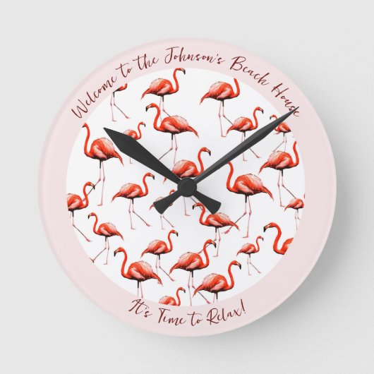 Roze Flamingo Design Beach House Welkom Zomer Ronde Klok (Voorkant)