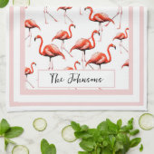 Roze Flamingo Design Custom Familienaam Zomer Theedoek (Gevouwen)