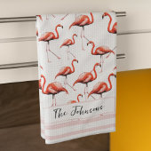 Roze Flamingo Design Custom Familienaam Zomer Theedoek