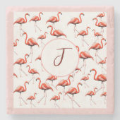 Roze Flamingo Design Custom Family Monogram Zomer Stenen Onderzetter (Voorkant)