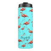 Roze Flamingo Design Custom Name Zomerdieren Thermosbeker (Voorkant)