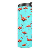 Roze Flamingo Design Custom Name Zomerdieren Thermosbeker (Gedraaid links)