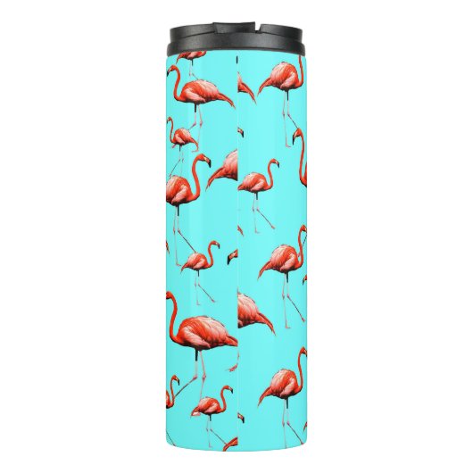 Roze Flamingo Design Custom Name Zomerdieren Thermosbeker (Achterkant)