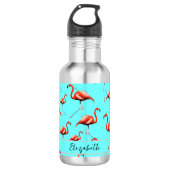 Roze Flamingo Design Custom Name Zomerdieren Waterfles (Voorkant)