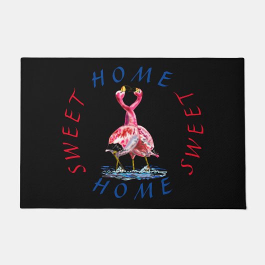 Roze Flamingo Deurmat met Tekst Home Sweet Home (Voorkant)