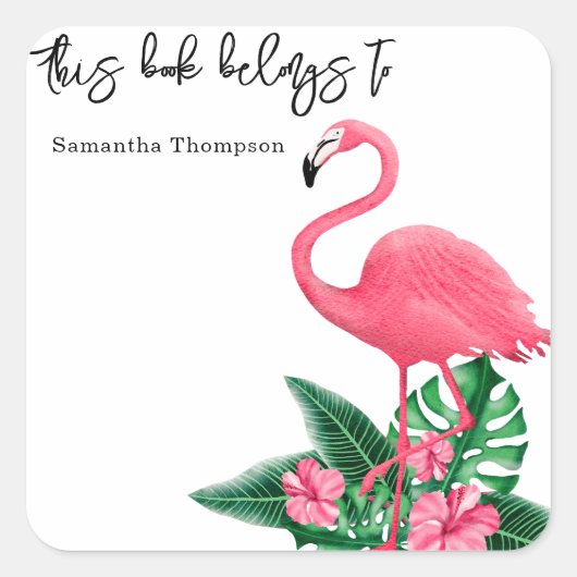Roze flamingo - dit boek is van vierkante sticker (Voorkant)