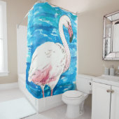 Roze flamingo douchegordijn (In situ)