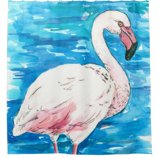 Roze flamingo douchegordijn (Voorkant)
