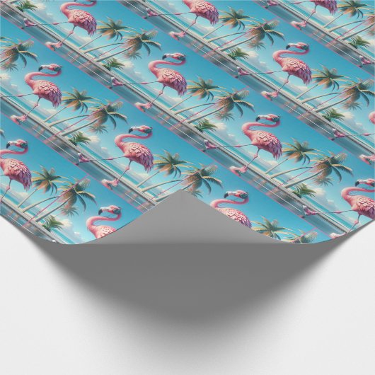 Roze Flamingo Dragen Sneakers en Hoofdtelefoon Cadeaupapier (Hoek)