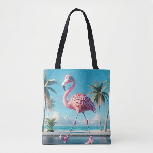Roze Flamingo Dragen Sneakers en Hoofdtelefoon Tote Bag (Voorkant)