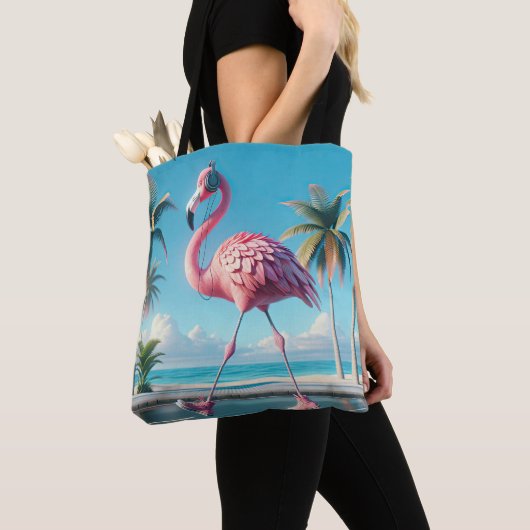 Roze Flamingo Dragen Sneakers en Hoofdtelefoon Tote Bag (Dichtbij)