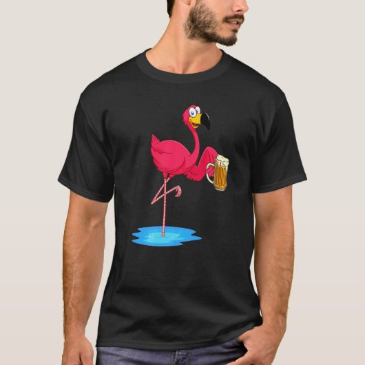 Roze flamingo Drink bier drinker Summer Vibes T-shirt (Voorkant)