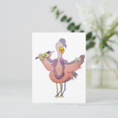 Roze Flamingo Drink Mardi Gras Waterverf Paiting Briefkaart (Staand voorkant)