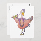 Roze Flamingo Drink Mardi Gras Waterverf Paiting Briefkaart (Voorkant / Achterkant)