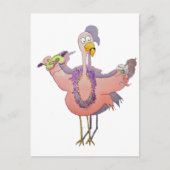 Roze Flamingo Drink Mardi Gras Waterverf Paiting Briefkaart (Voorkant)
