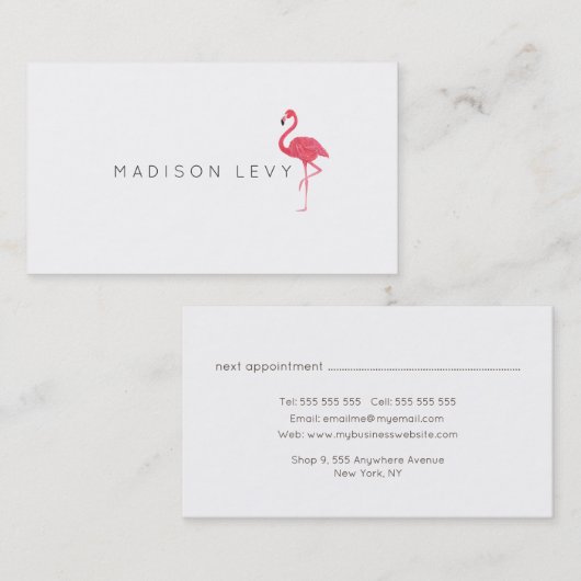 Roze Flamingo Eenvoudige Chic Visitekaartjes Afsprakenkaartje (Voorkant / Achterkant)