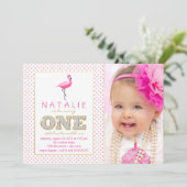 Roze Flamingo Eerste Verjaardag Kaart (Staand voorkant)