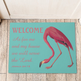 Roze Flamingo en Bijbel Verse Deurmat
