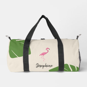 Roze Flamingo en bladeren Tropisch gepersonaliseer Plunjezak