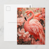 Roze Flamingo en Bloemen Briefkaart (Voorkant / Achterkant)