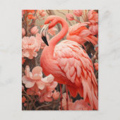 Roze Flamingo en Bloemen Briefkaart (Voorkant)