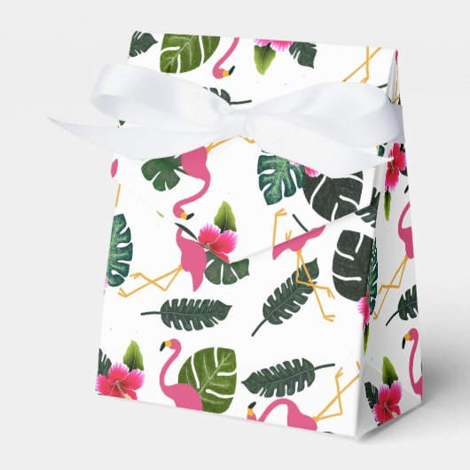 roze flamingo en bloemen voor u bedankdoosjes (Voorkant Zijde)