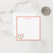 Roze flamingo en bloemetjes Bedankt Opmerking Kaar Notitiekaartje (Voorkant / Achterkant in situ)