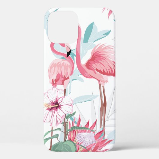 Roze flamingo en exotische bloemen, palmbladeren,  Case-Mate iPhone case (Achterkant)