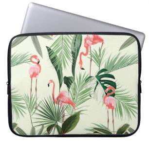 Roze flamingo en exotische bloemen, palmbladeren. laptop sleeve
