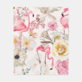 Roze flamingo en exotische roze witte bloemen. fleece deken (Voorkant)