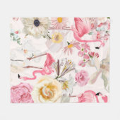 Roze flamingo en exotische roze witte bloemen. fleece deken (Voorkant (Horizontaal))