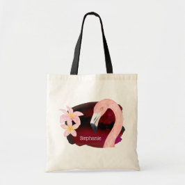 Roze Flamingo en Frangipani bloemen gepersonalisee Tote Bag