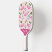 Roze flamingo en gepersonaliseerde tropische blade pickleball paddle (Links)