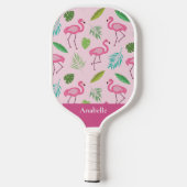 Roze flamingo en gepersonaliseerde tropische blade pickleball paddle (Achterkant)
