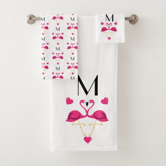 Roze Flamingo en Hartjes Patroon Bad Handdoek (Insitu)