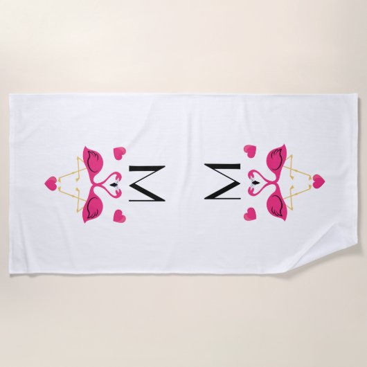 Roze flamingo en Hearts Patroon Strandlaken (Voorkant)