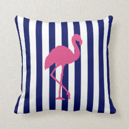 Roze Flamingo en Navy Stripe Kussen