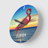Roze Flamingo en Ocean Sunset Ronde Klok (Hoek)