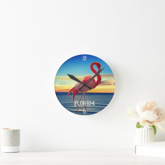 Roze Flamingo en Ocean Sunset Ronde Klok (Huis)