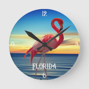 Roze Flamingo en Ocean Sunset Ronde Klok