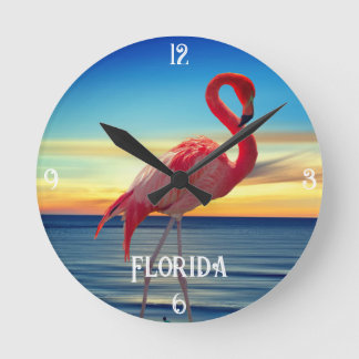 Roze Flamingo en Ocean Sunset Ronde Klok