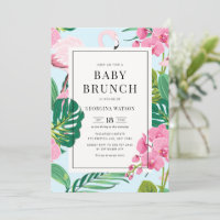 Roze Flamingo en Orchideeën Tropische Baby Brunch