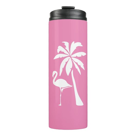 Roze Flamingo en Palm Thermosbeker (Voorkant)