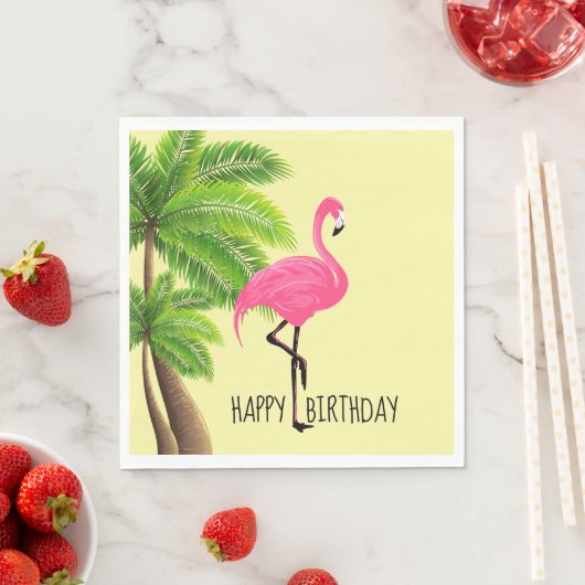 Roze Flamingo en Palm Trees PaperPaper Napkins Servet (Insitu)