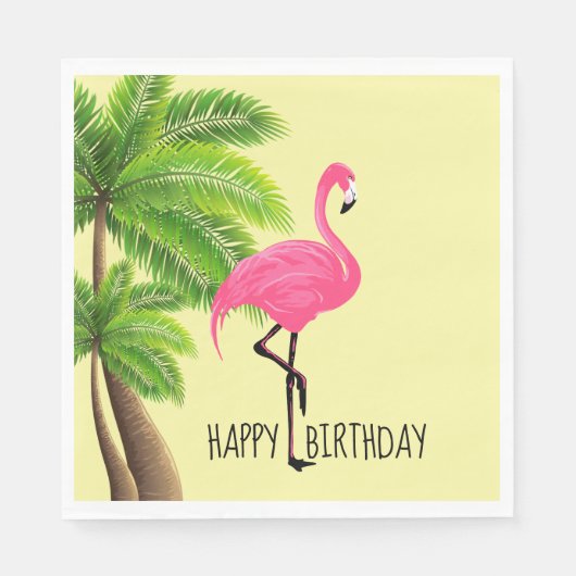 Roze Flamingo en Palm Trees PaperPaper Napkins Servet (Voorkant)