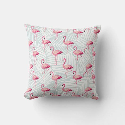 Roze flamingo en palmbladeren - Schattige Kussen (Voorkant)