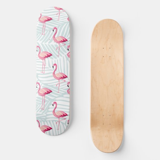 Roze flamingo en palmbladeren - Schattige Persoonlijk Skateboard (Voorkant)