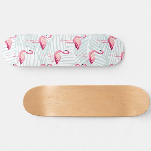 Roze flamingo en palmbladeren - Schattige Persoonlijk Skateboard (Horizontaal)